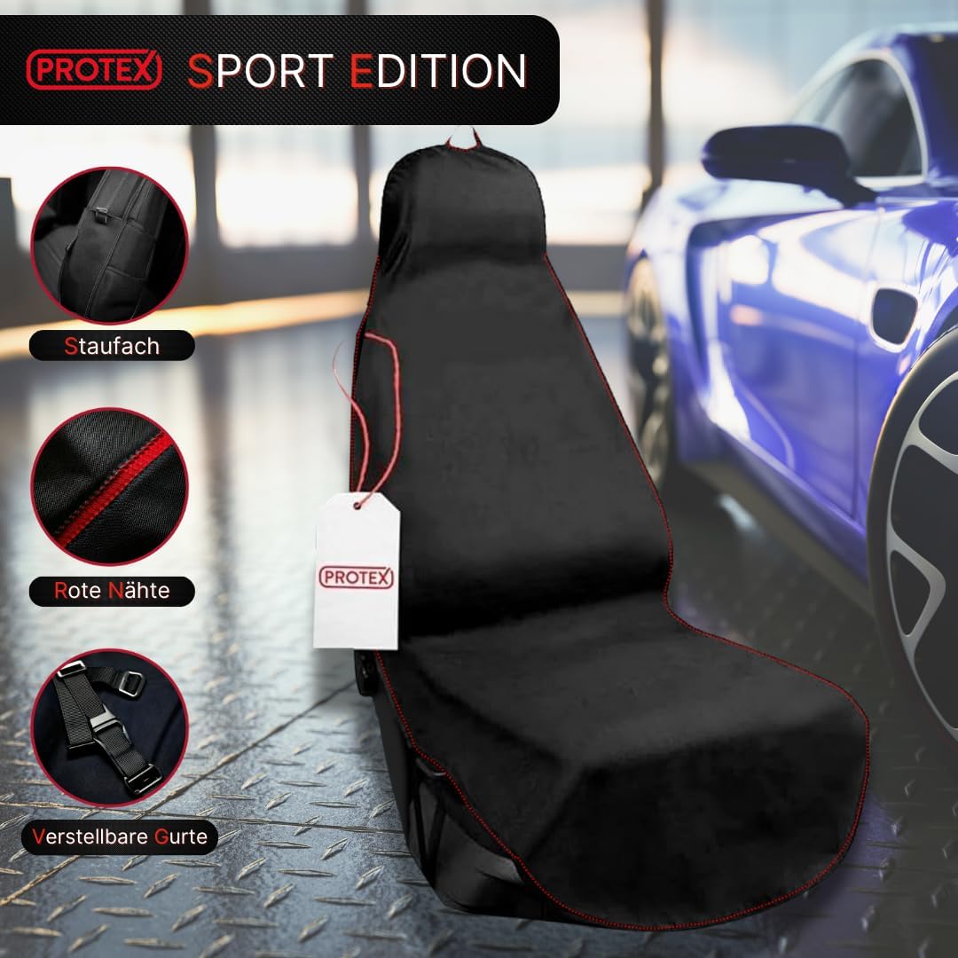 Universal Auto Sitzschoner - Werkstatt Sitzschoner Schwarz mit roten Nähten
