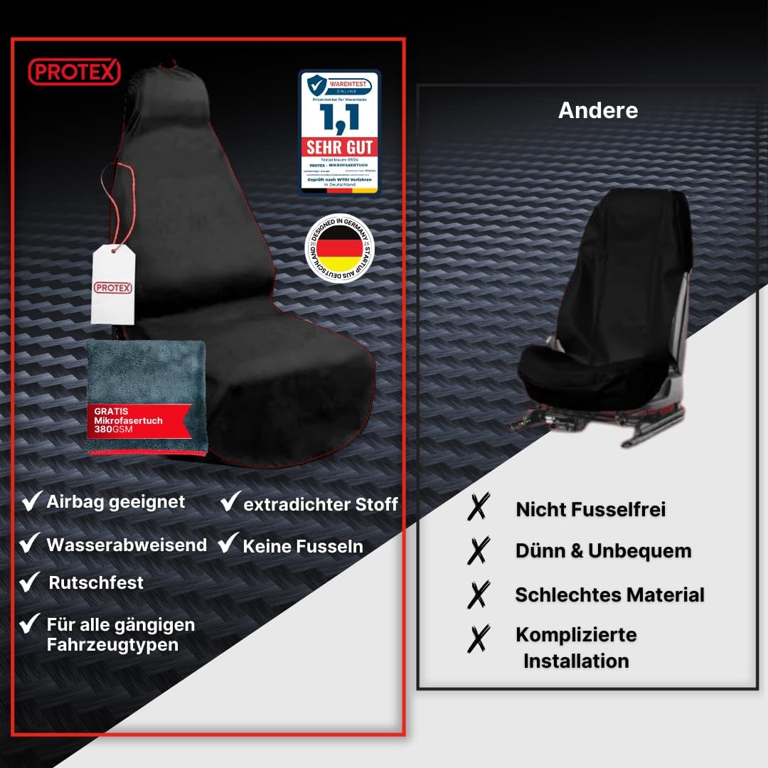 Universal Auto Sitzschoner - Werkstatt Sitzschoner Schwarz mit roten Nähten