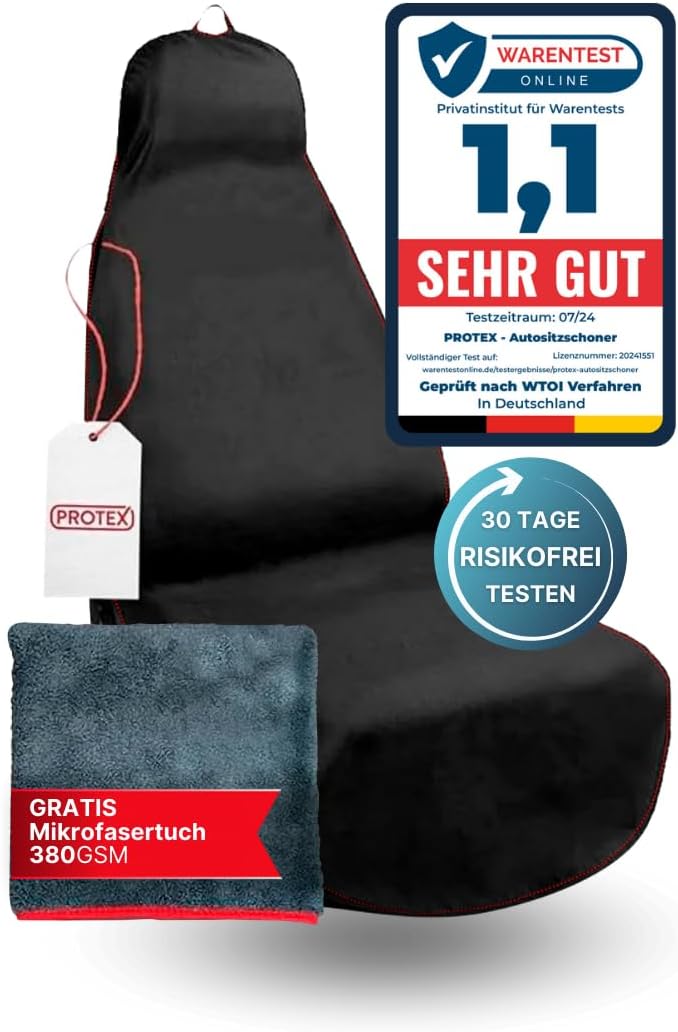 Universal Auto Sitzschoner - Werkstatt Sitzschoner Schwarz mit roten Nähten