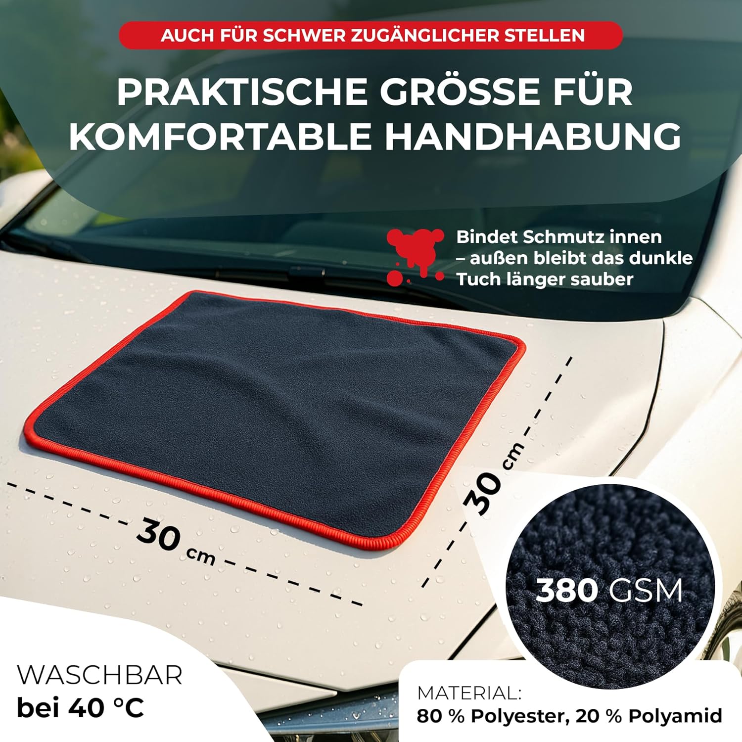 Mikrofasertuch, Poliertuch | 380 GSM | fusselfrei & lackschonend | 40 x 40 cm