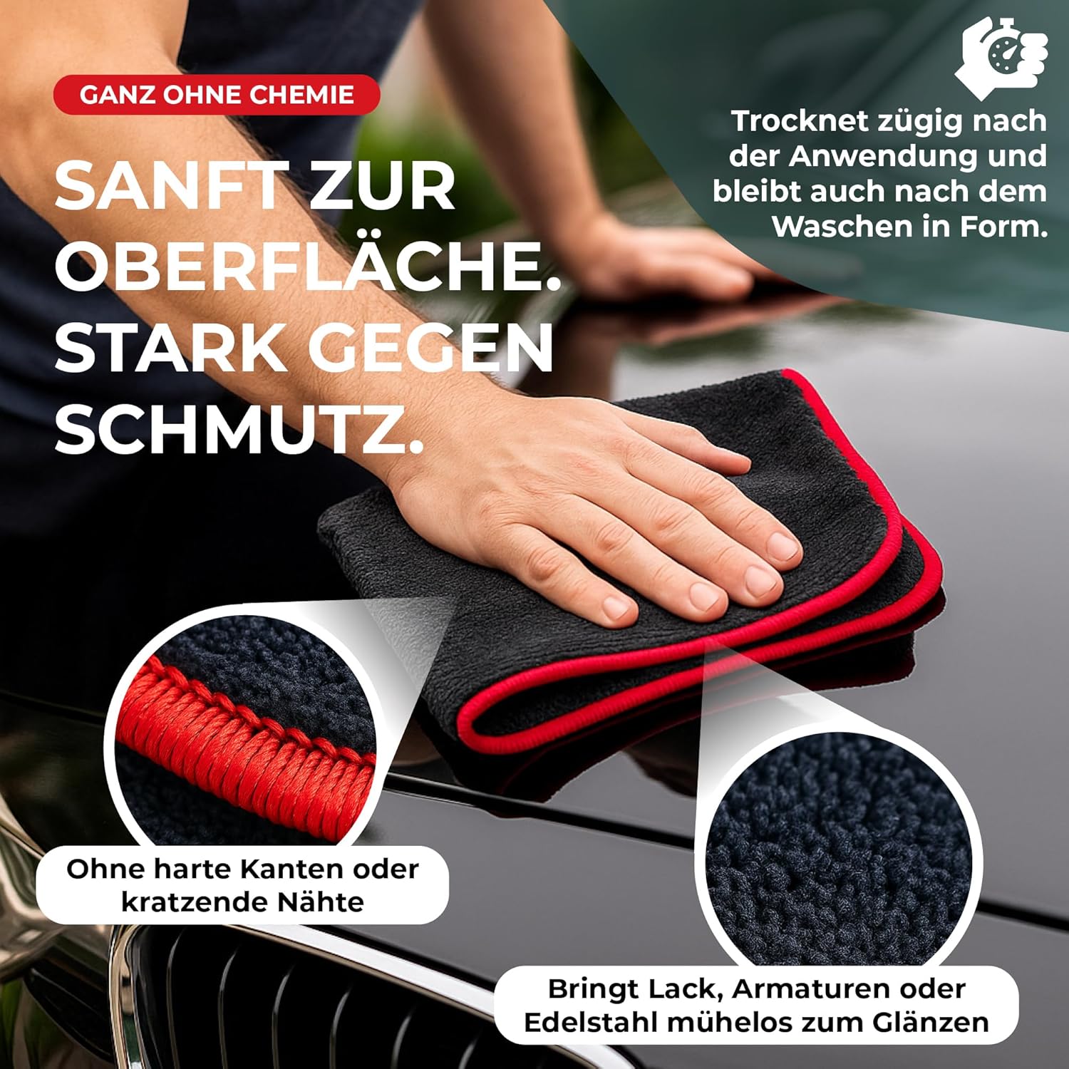 Mikrofasertuch, Poliertuch | 380 GSM | fusselfrei & lackschonend | 40 x 40 cm