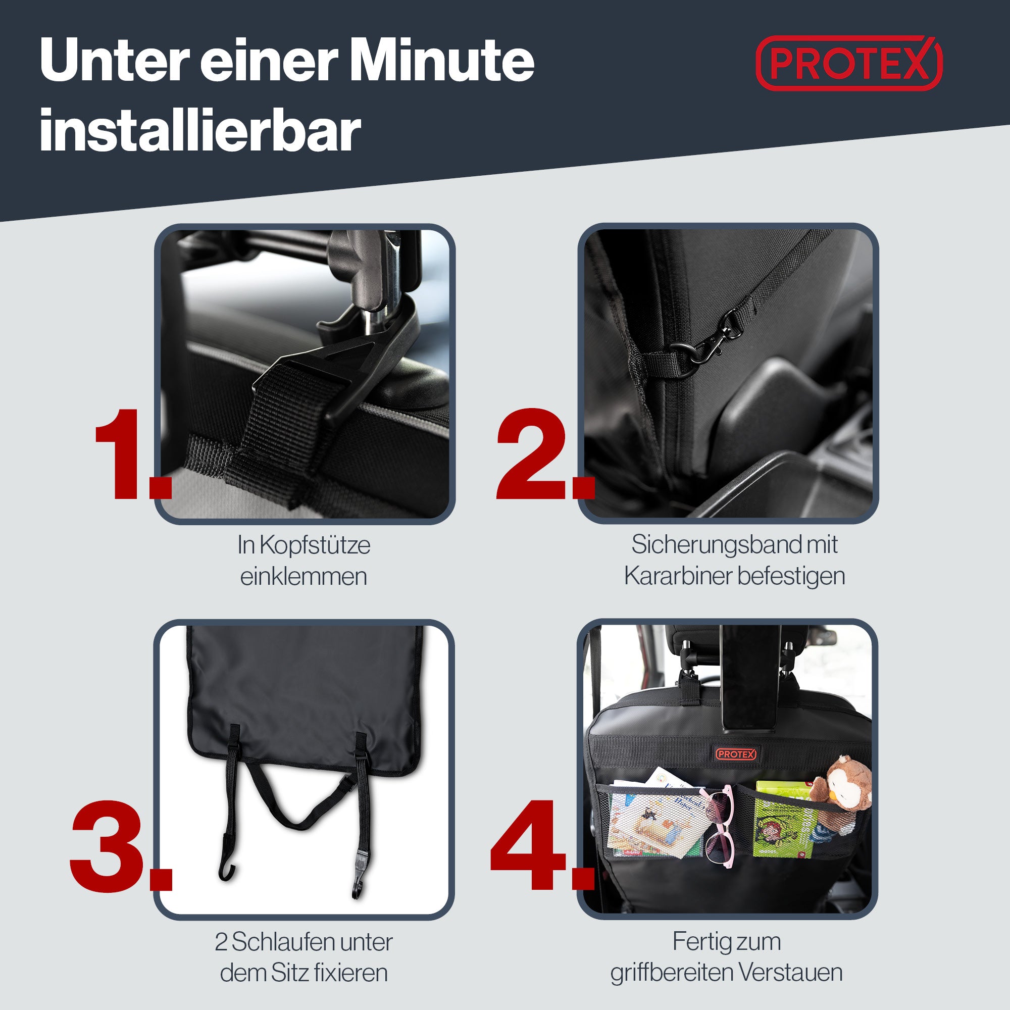 Kfz Rückenlehnen Schutz & Organizer mit Tablethalter - Protex
