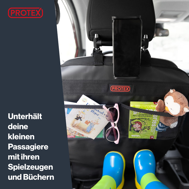 PROTEX Premium 2er Rückenlehnenschutz Auto Kinder, Auto Rücksitz Organizer,  Auto Organizer, wasserabweisender Rücksitzschoner Kinder mit Tablet Fach  (Schwarz) : : Baby