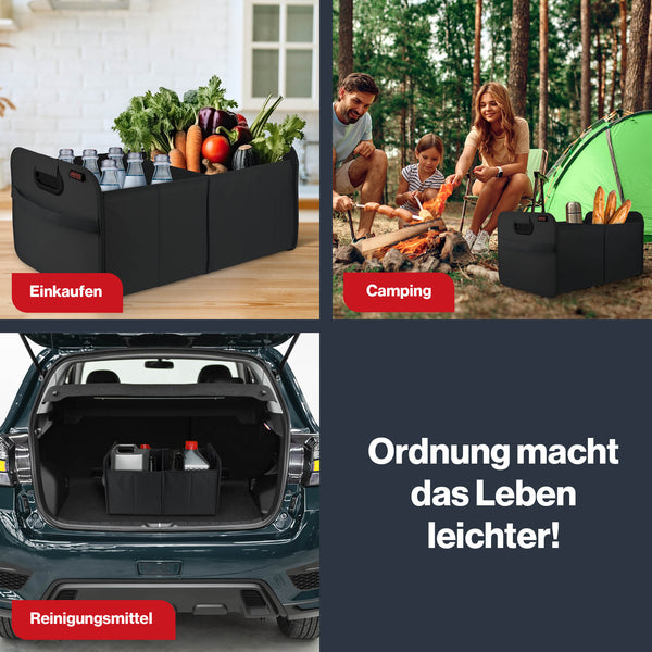 PROTEX Kofferraum Organizer 35 l - Faltbare Auto Kofferraumtasche - Stabile & wasserdichte Aufbewahrungsbox Auto - Einkaufen, Camping, Reisen (schwarz)