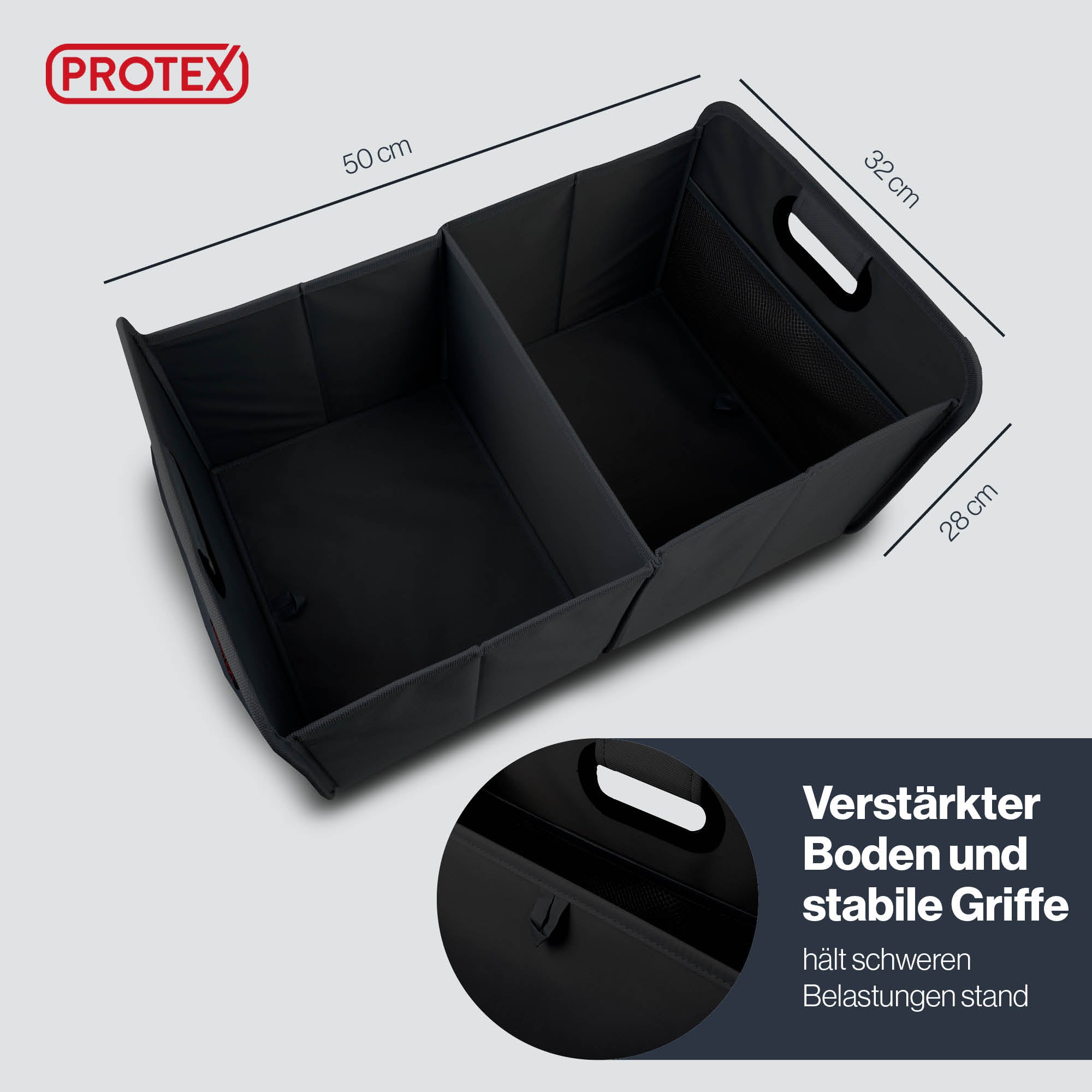 PROTEX Kofferraum Organizer 44 l - Faltbare Auto Kofferraumtasche - Stabile & wasserdichte Aufbewahrungsbox Auto - Einkaufen, Camping, Reisen