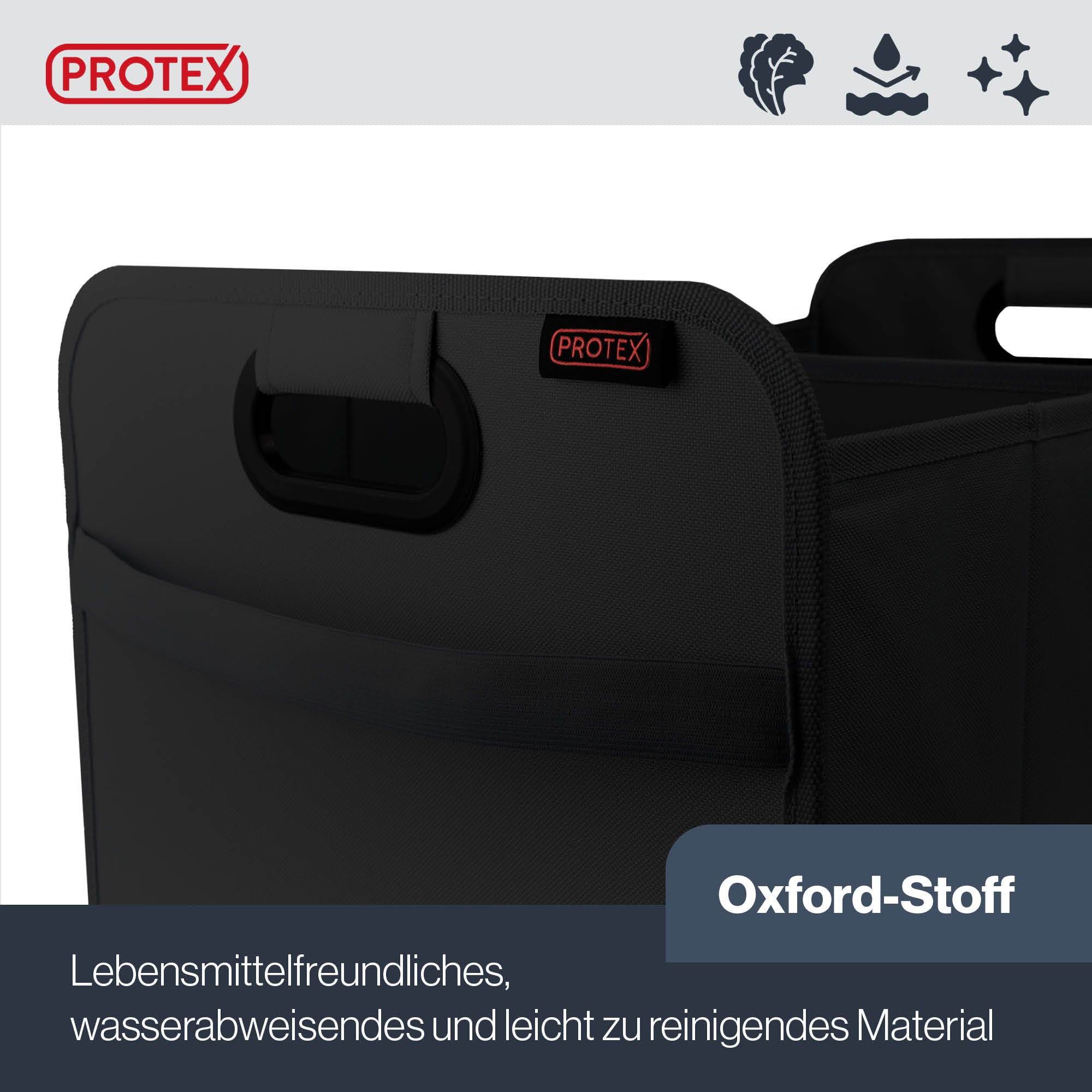 PROTEX Kofferraum Organizer 44 l - Faltbare Auto Kofferraumtasche - Stabile & wasserdichte Aufbewahrungsbox Auto - Einkaufen, Camping, Reisen
