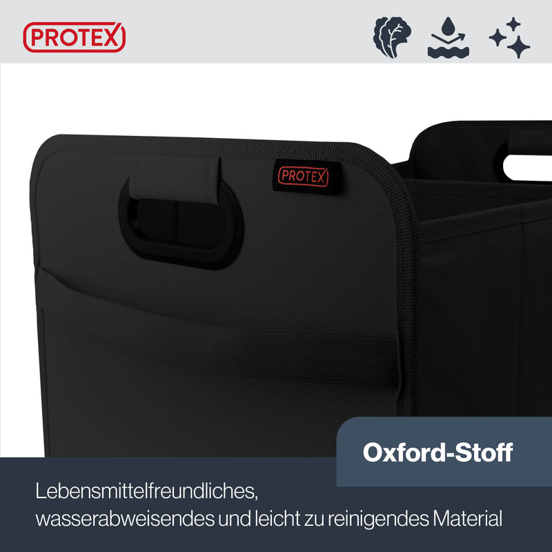 PROTEX Kofferraum Organizer 35 l - Faltbare Auto Kofferraumtasche - Stabile & wasserdichte Aufbewahrungsbox Auto - Einkaufen, Camping, Reisen (schwarz)