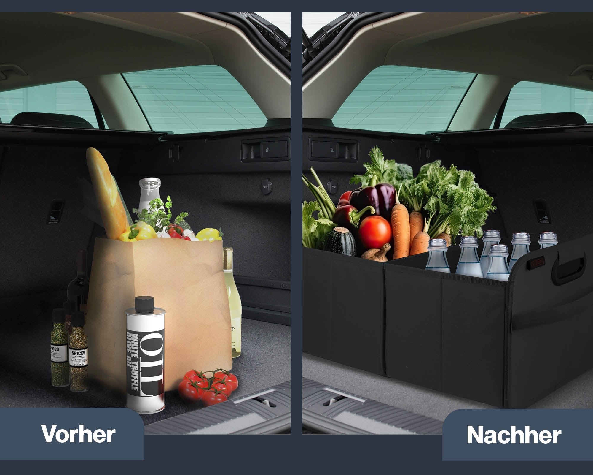 PROTEX Kofferraum Organizer 44 l - Faltbare Auto Kofferraumtasche - Stabile & wasserdichte Aufbewahrungsbox Auto - Einkaufen, Camping, Reisen