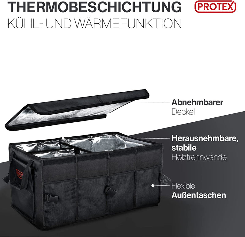 Kofferraum-Organizer, robust, zusammenklappbar, mit isolierter,  auslaufsicherer Kühltasche, mit Deckel, 3 Fächer, mit Gurten für Auto, SUV,  Jeep, Limousine : : Games