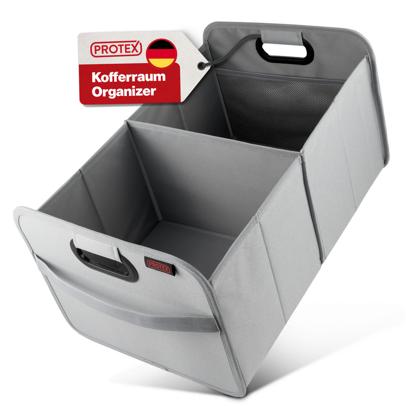 PROTEX Kofferraum Organizer 44 l - Faltbare Auto Kofferraumtasche - Stabile & wasserdichte Aufbewahrungsbox Auto - Einkaufen, Camping, Reisen - Grau - 44 Liter faltbare Kofferraumtasche